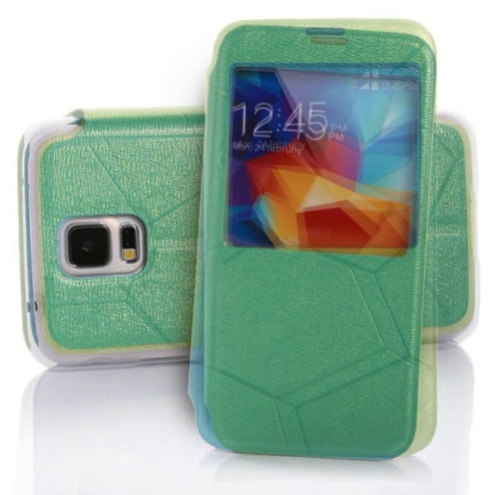 Hytparts.com-PU Leather and Plastic Window View Flip Case for Samsung Galaxy S5 i9600