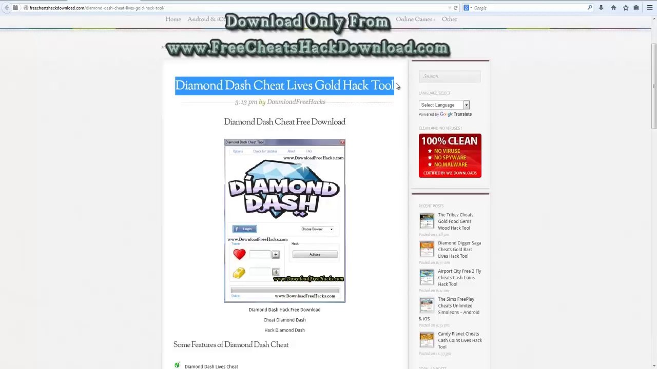 Diamond Dash Cheat Gold Lives Hack Tool (2014 Updated)