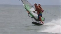 Ricardo Campello air funnel with a kid on his back! - Windsurf