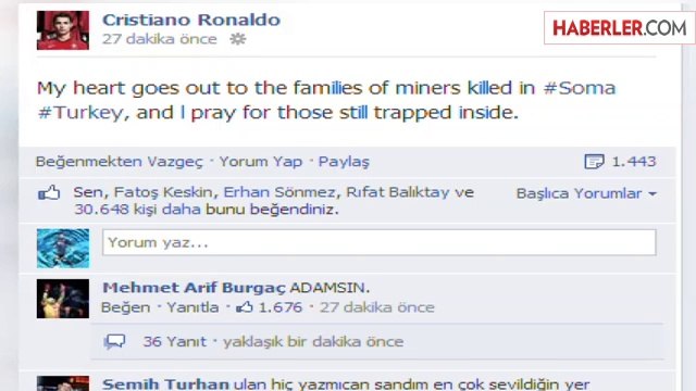 Cristiano Ronaldo, Soma İçin Taziye Mesajı Yayınladı