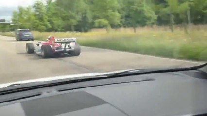 F1 CAR IN TRAFFIC !!! - Being overtaken by a car A1GP