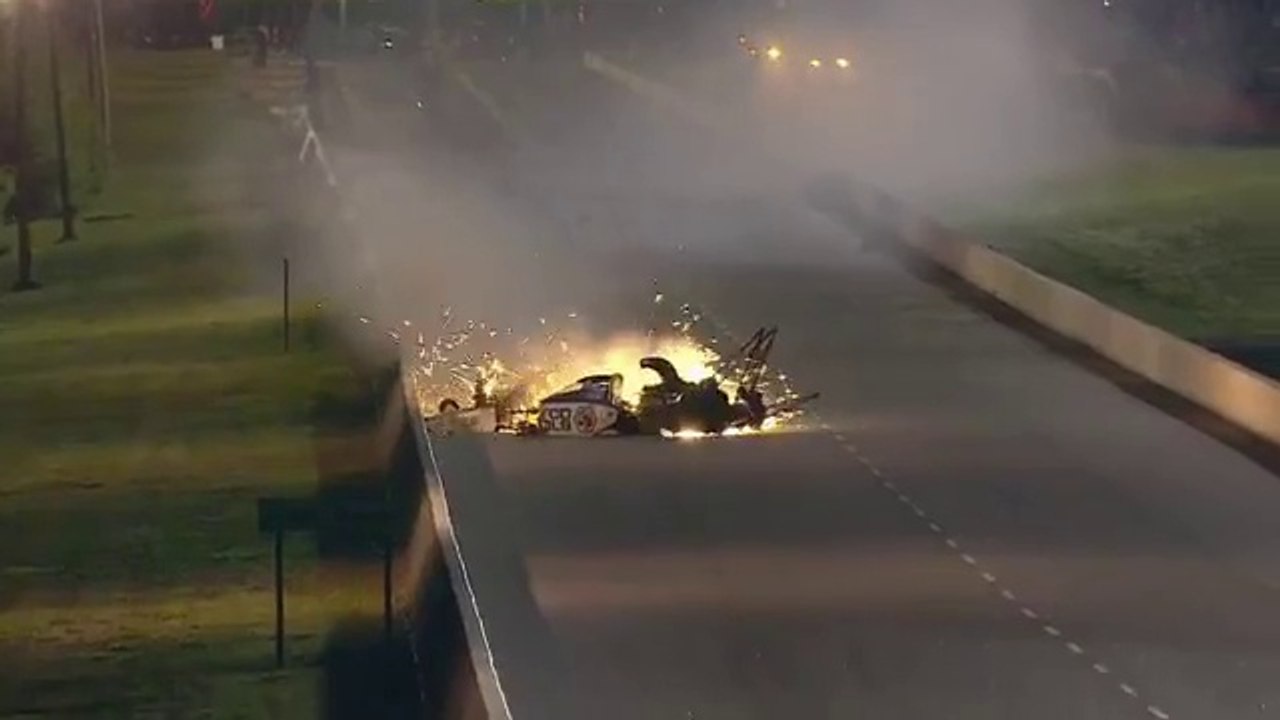 NHRA Dragster 2014 Antron Brown Big Crash Flip Fire