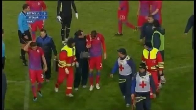 Fans attack footballers on pitch, burns, broken bones, karate kicks !!