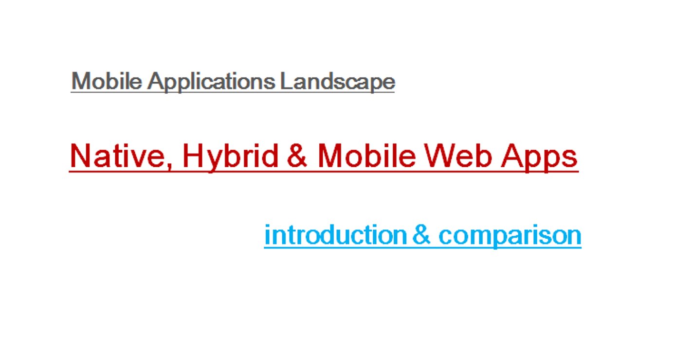 Mobile Application Landscape :  Native, Hybrid & Mobile Web Apps :  Introduction & Comparison