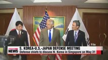 Defense ministers of Korea-U.S.-Japan to meet in Singapore