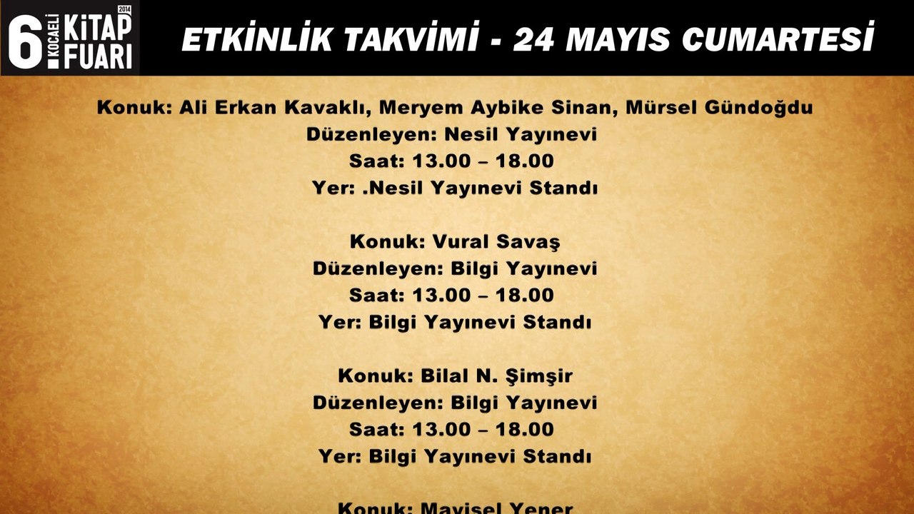 KOCAELİ KİTAP FUARI 24 MAYIS ETKINLİK TAKVİMİ