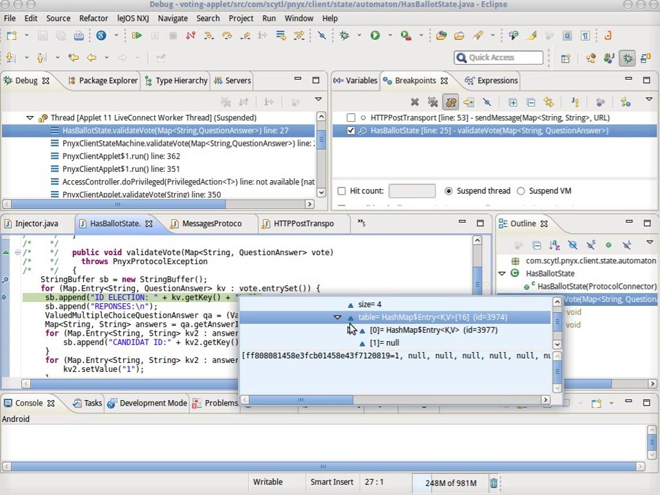 Debug sous Eclipse de l'application "sécurisée" de vote par Internet