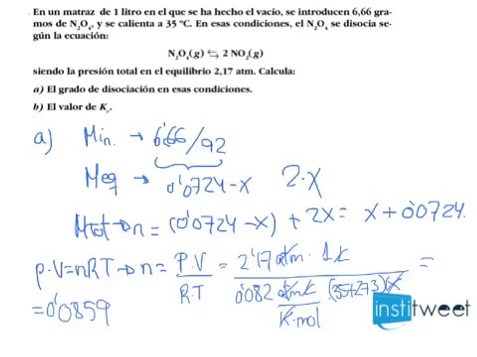 Determinación del grado de disociación y Kc
