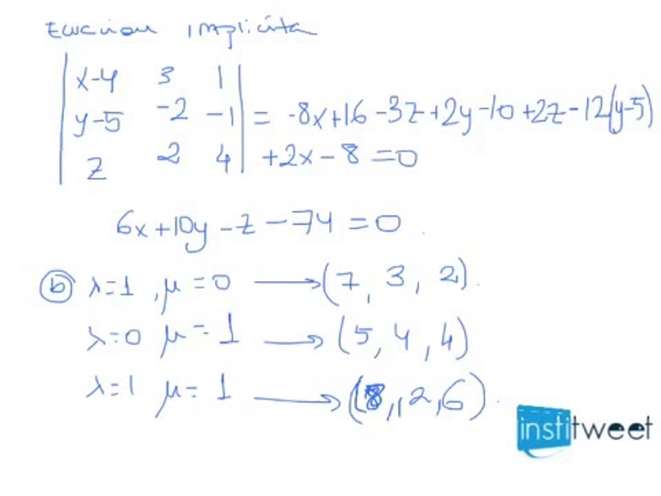 Ecuaciones del plano que pasa por tres puntos dados y hallar mas puntos del plano