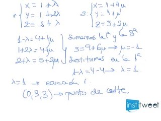 Posición relativa de rectas y puntos de corte si es posible