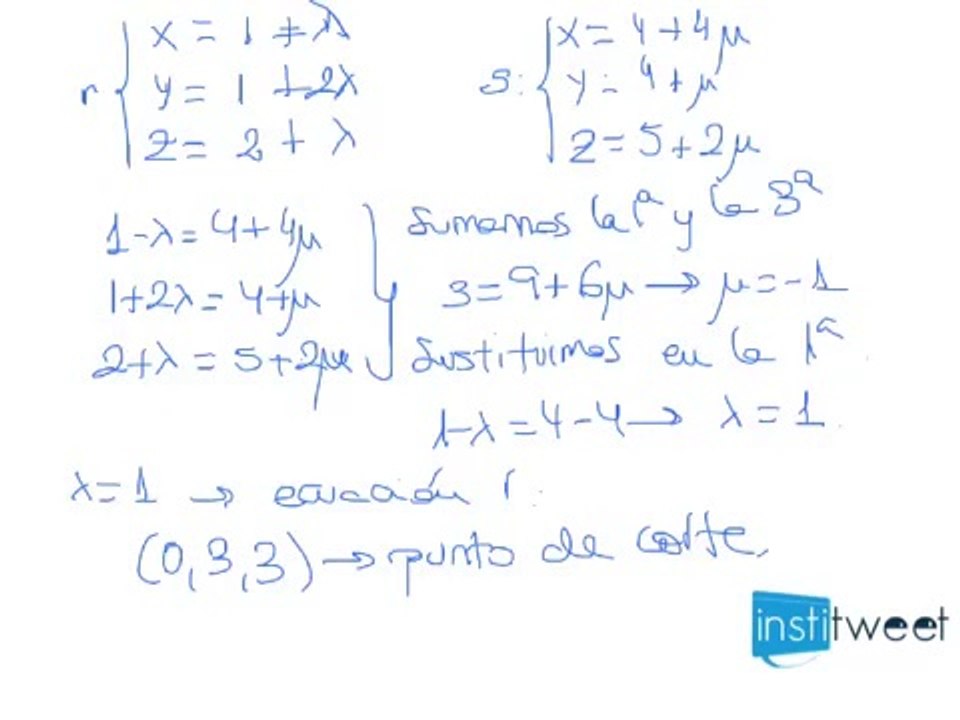 Posición relativa de rectas y puntos de corte si es posible