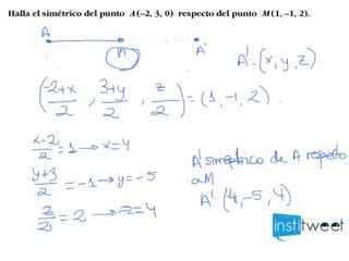 Calcula un punto simetrico a otro respecto a otro punto dado