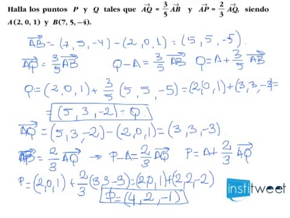 Dadas dos ecuaciones con vectores halla los puntos