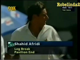 Afridi bowling his 1st ball in Test Cricket Vs Aus Khi 1997