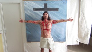 le sang du Christ , Live Painting Performance Art. Olivier Boutin Marseille