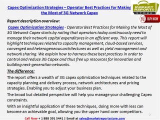 Capex Optimization Strategies Indutry for Making the Most of 3G Network
