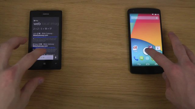 Nokia Lumia 520 Windows Phone 8.1 Cortana vs. Google Nexus 5 4.4 KitKat Google Now