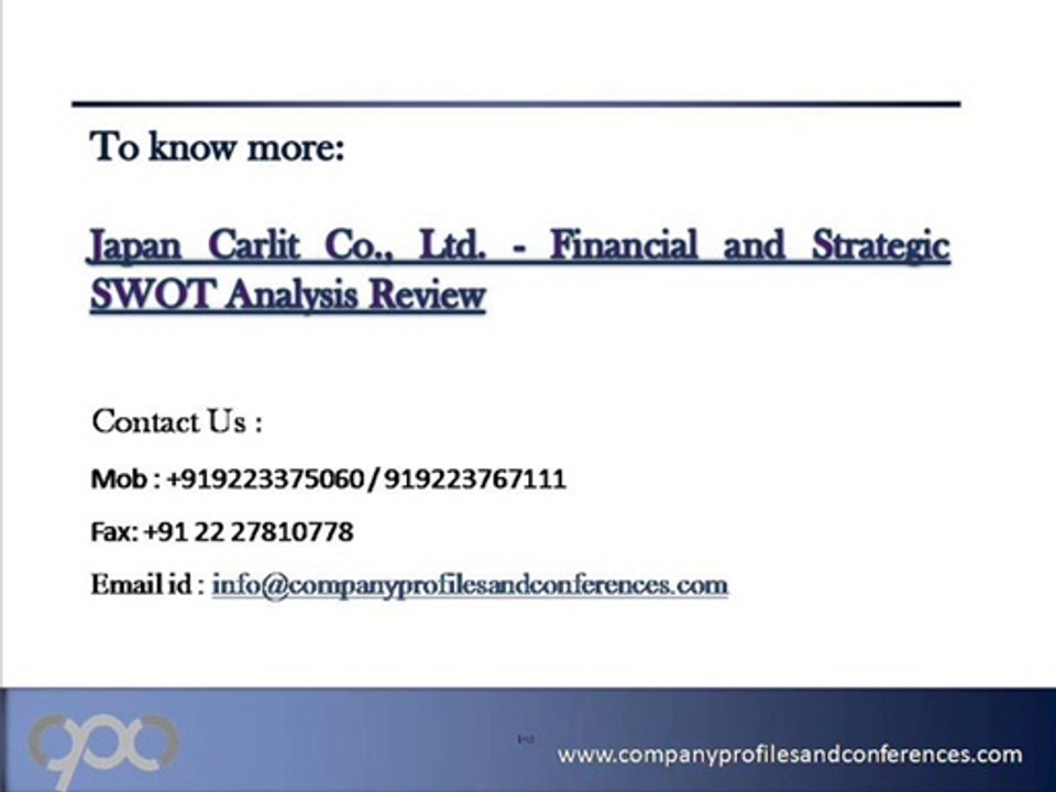 Japan Carlit Co., Ltd. - Financial and Strategic SWOT Analysis R