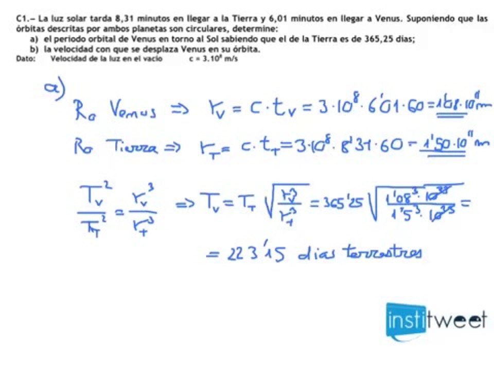Selectividad Madrid 2004 periodo orbital de Venus en torno al Sol