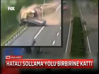 Hatalı sollama yapan otomobil kamyonu infilak ettirdi
