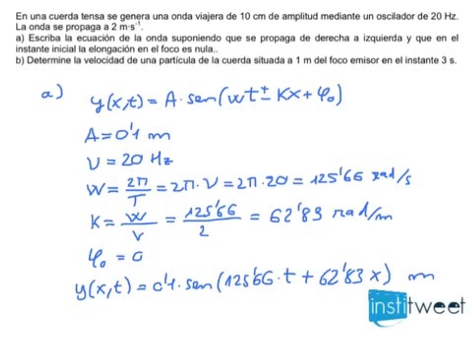 Selectividad Andalucía 2010 Ondas. Ecuación de la onda
