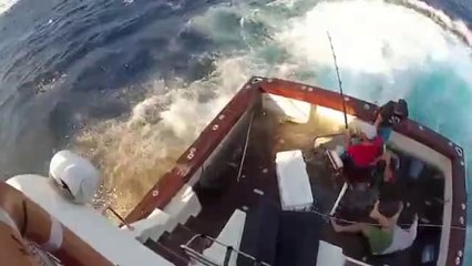 600lb Black-Marlin Jumps In Boat And Lands-On The Crew!