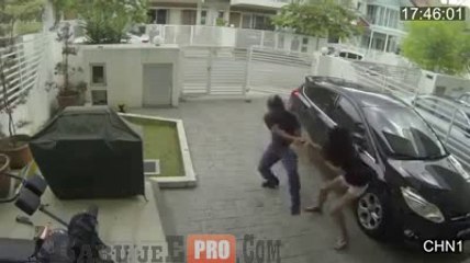 Lady beating a thief
