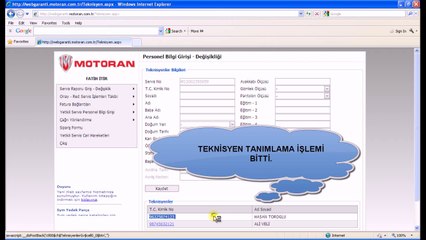 Motoran Webgaranti Giriş Teknisyen Tanımlama