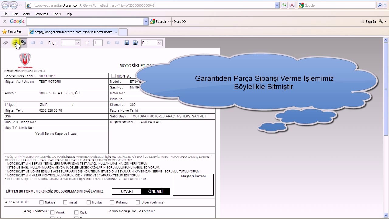 Motoran Webgaranti Parça İsteme