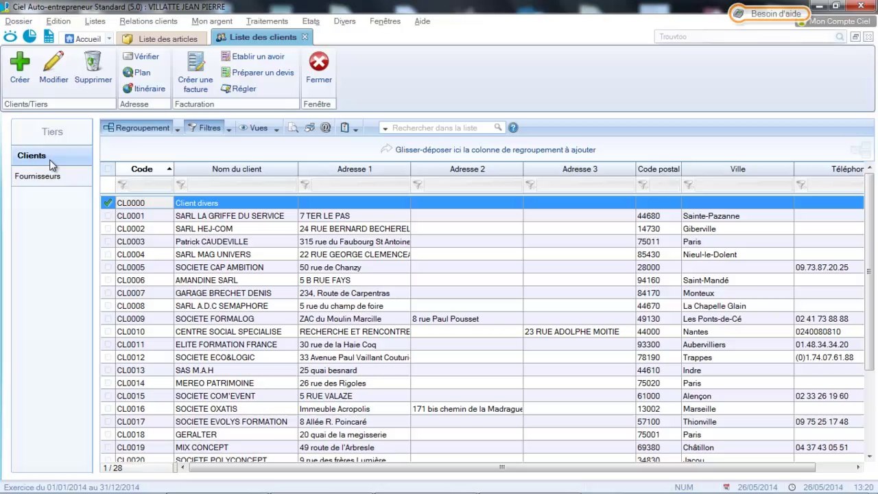 CIEL Auto-entrepreneur : Option menu liste