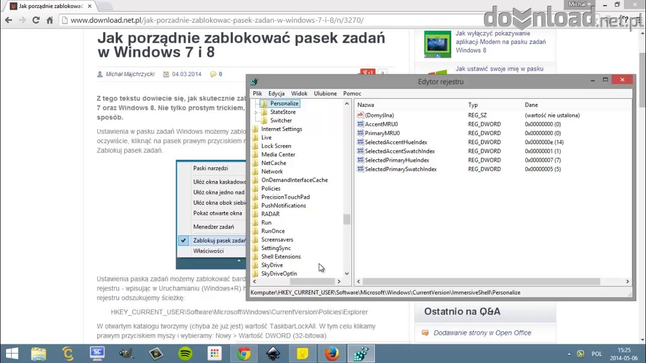 Jak porządnie zablokować pasek zadań w Windows 7 i 8 - video Dailymotion