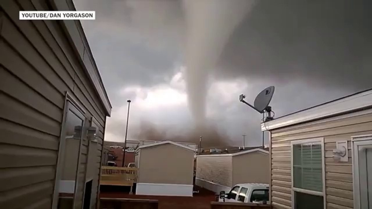 Close-up view of tornado touching down in North Dakota