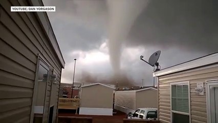 Close-up view of tornado touching down in North Dakota