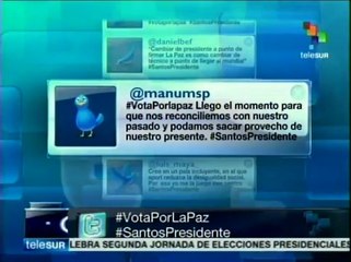 De cara a 2ª vuelta hace Santos más tangible su discurso por la paz
