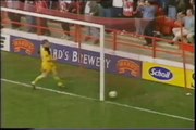 Dean Saunders throws the ball against the keeper