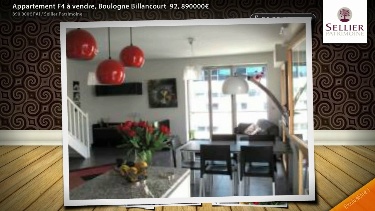 Appartement F4 à vendre, Boulogne Billancourt  92, 890000€