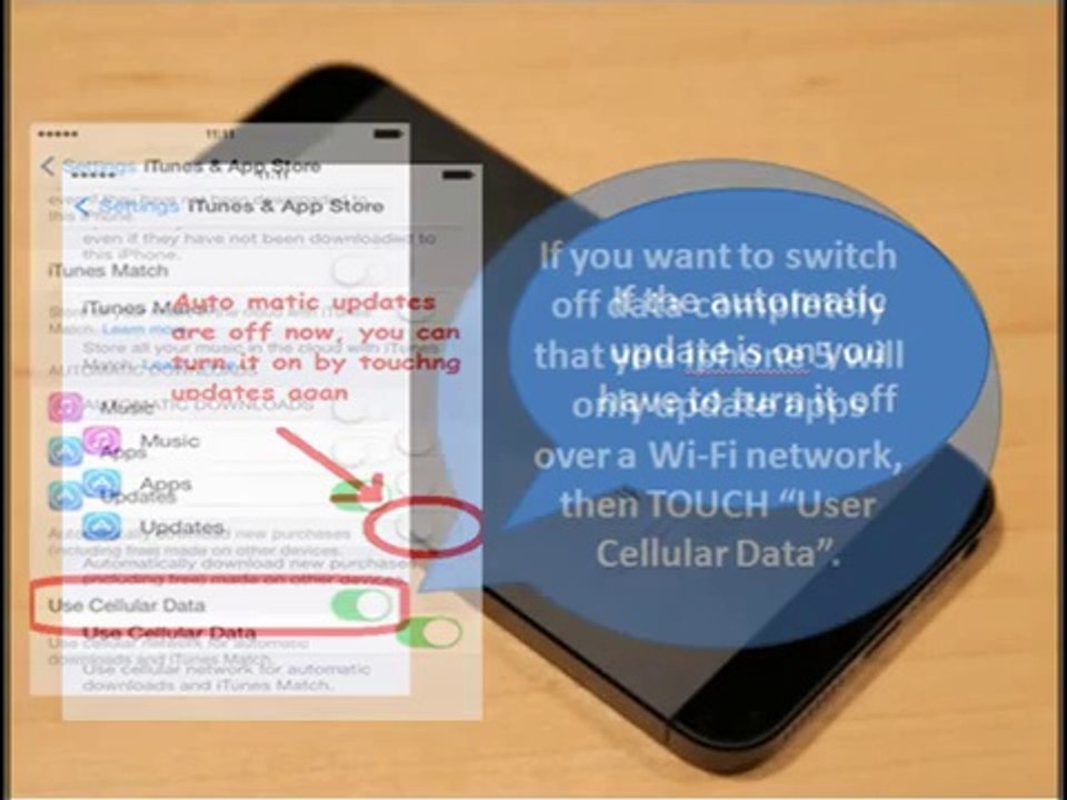 Apple Iphone 5: Stop auto update of Apps to save data loss
