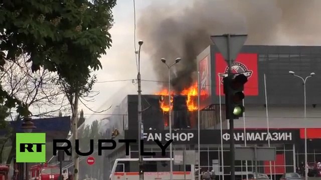 NATO arsonists pilots burn the ice hockey stadium in Donestsk