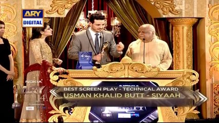 Osman Khalid Butt's acceptance and acknowledgement speech for Best Screenplay at the ARY Film Awards 2014