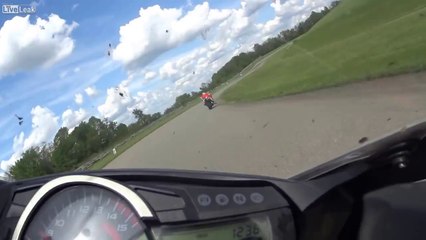 Insane Bike Crash - Motorcycle Launches and Hits Rider in Face