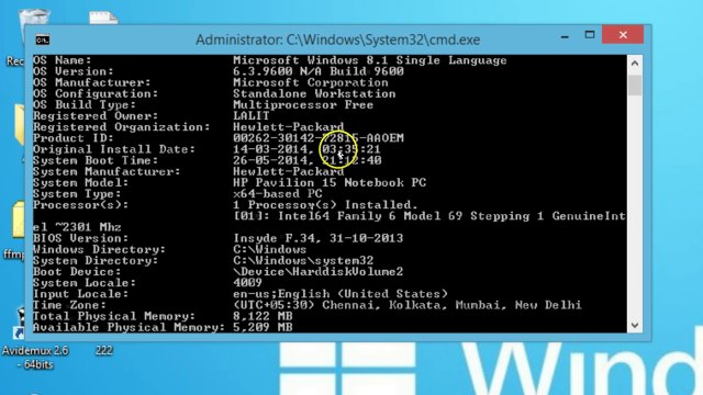 How to Check System Configuration using Command Prompt on Windows 8/7 Computer ?