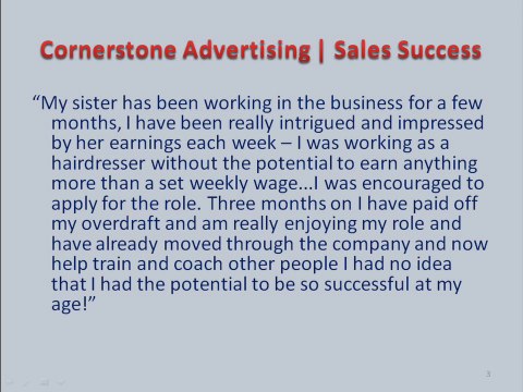 Cornerstone Advertising - Sales Success | Full in-house and field based sales product training