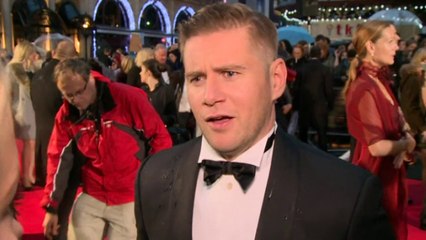 Allen Leech's shirt button pops open mid-interview