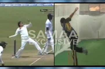 Saeed Ajmal bowling training under Saqlain Mushtaq