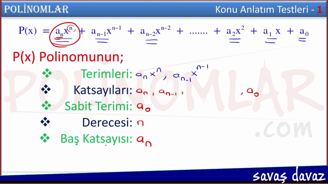 Savaş Davaz Polinomlar Konu Anlatımı ve Soru Çözümleri Ders 1