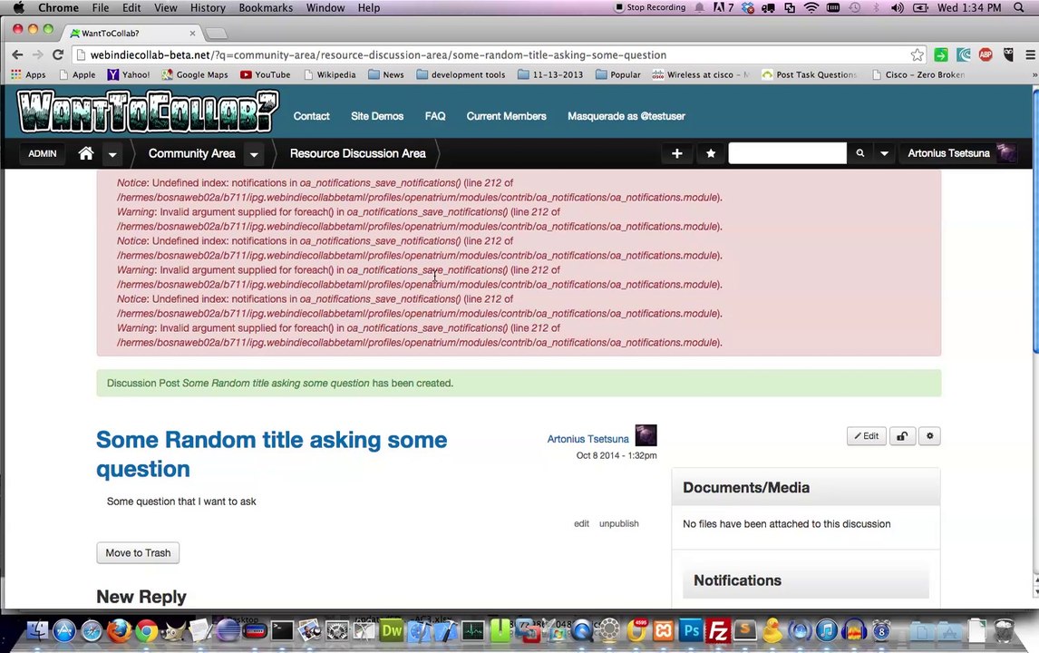 WantToCollab? Demo - Community Area description and thread post demo