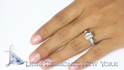 Emerald Cut Three Stone Diamond Engagement Ring Set In Platinum