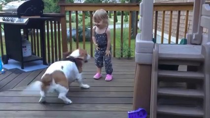 Cute Kid & Dog Playing