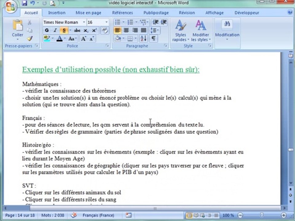 logiciel interactif : qcm