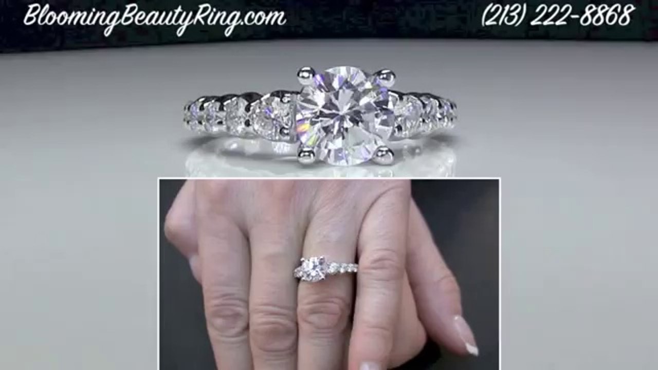 NEW WEDDING Shared Prong Engagement Ring With Large Graduated Carat Weight Diamonds